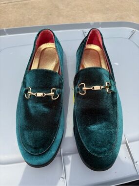 Men's Green Velvet Bit Loafers with Gold Hardware